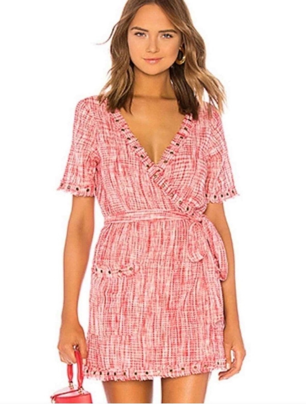 NWT Tularosa Rocky Wrap Mini Dress in Bright Red Grommet Studded sz LARGE